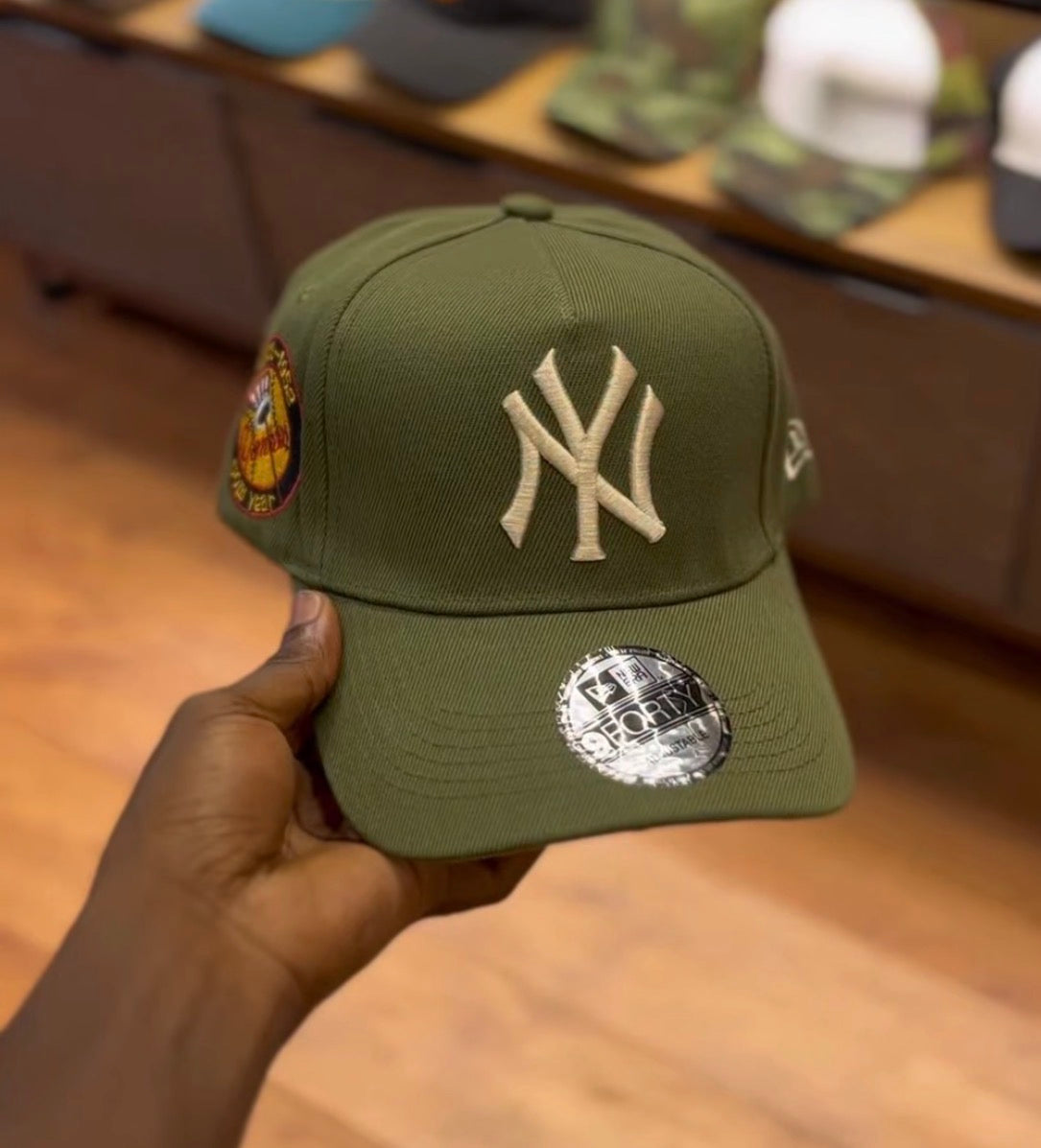 NY khaki green snapback cap