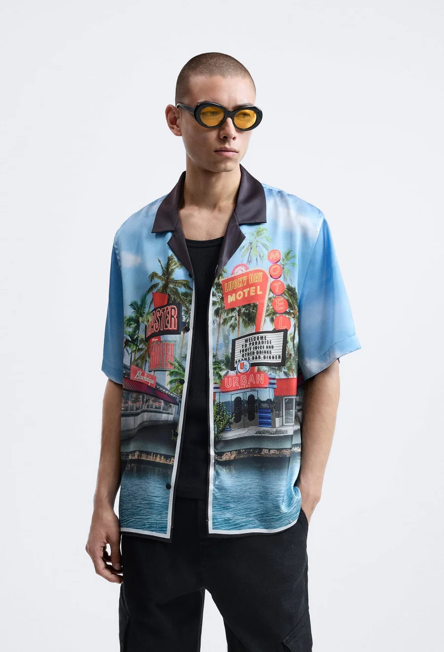 Zara graphic silk revere shirt
