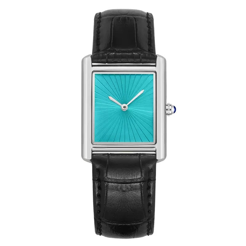Tank steel leather strap watch