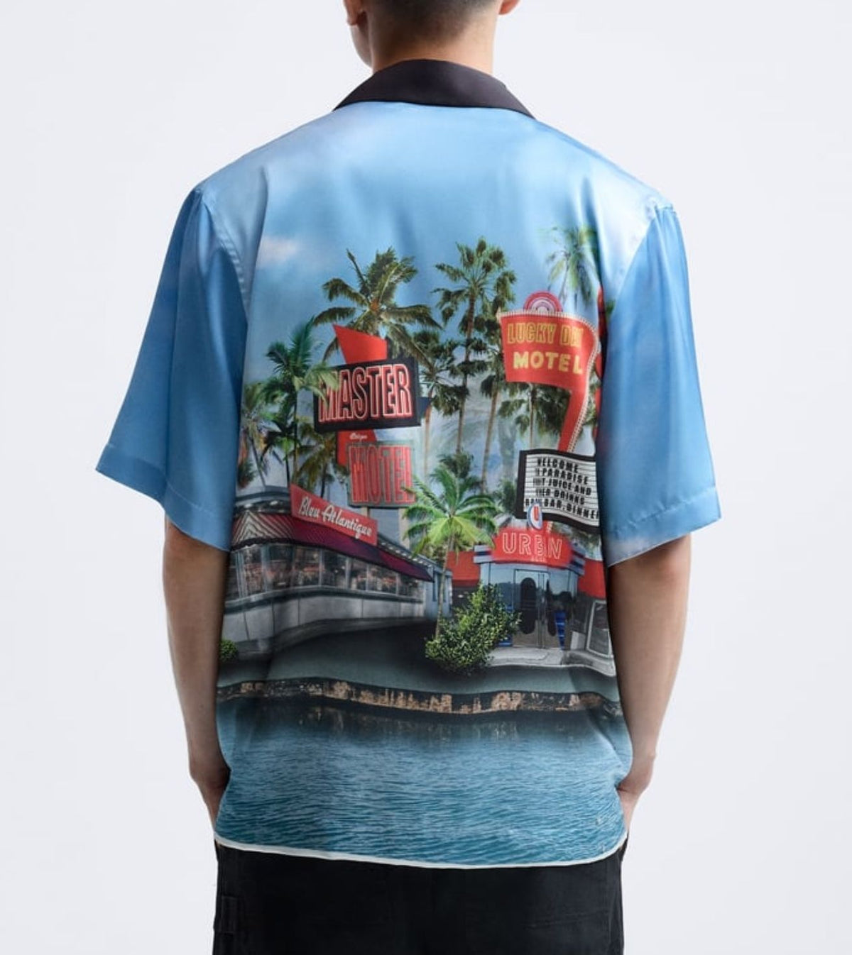 Zara graphic silk revere shirt