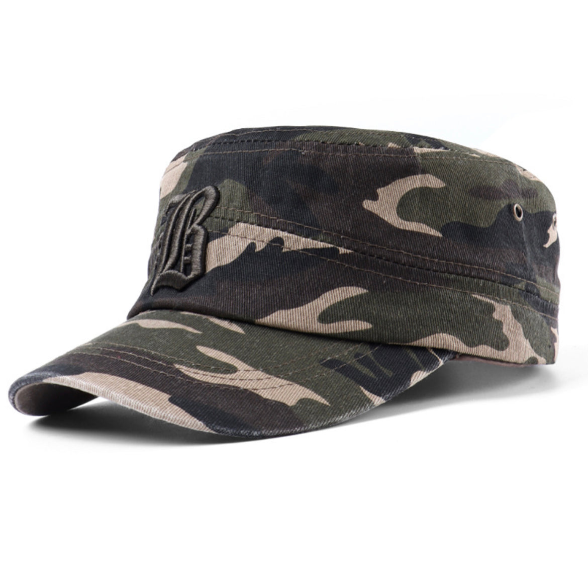Flat top embroidered camo hat