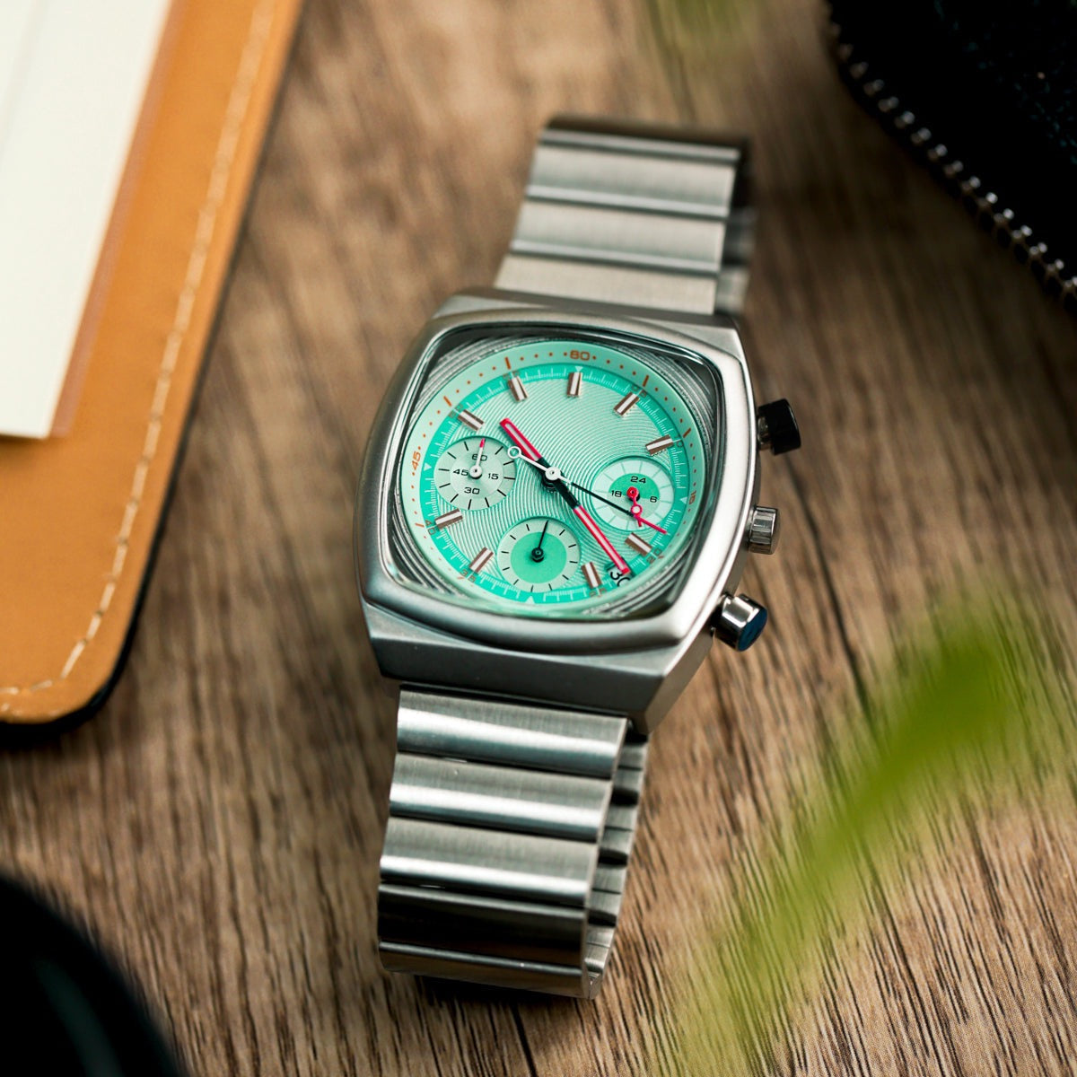 Square chronograph chain watch