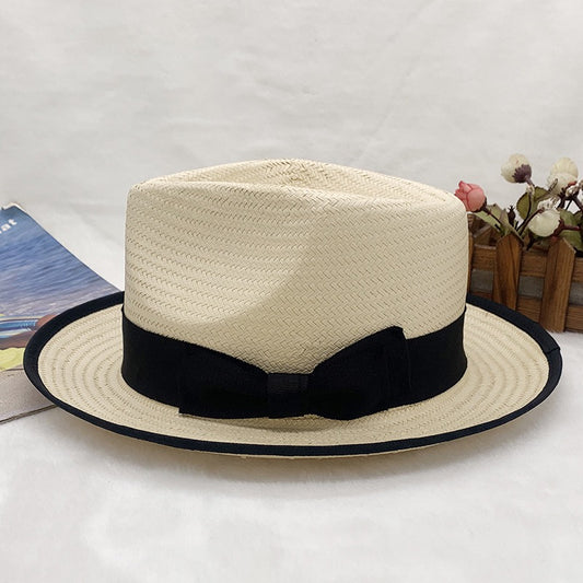 Ribbon straw fedora hat