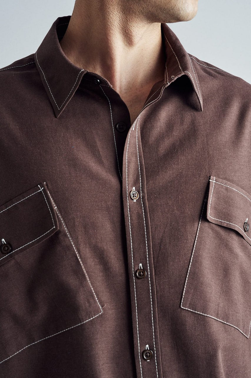 Contrast stitch shirt boxy cotton shirt