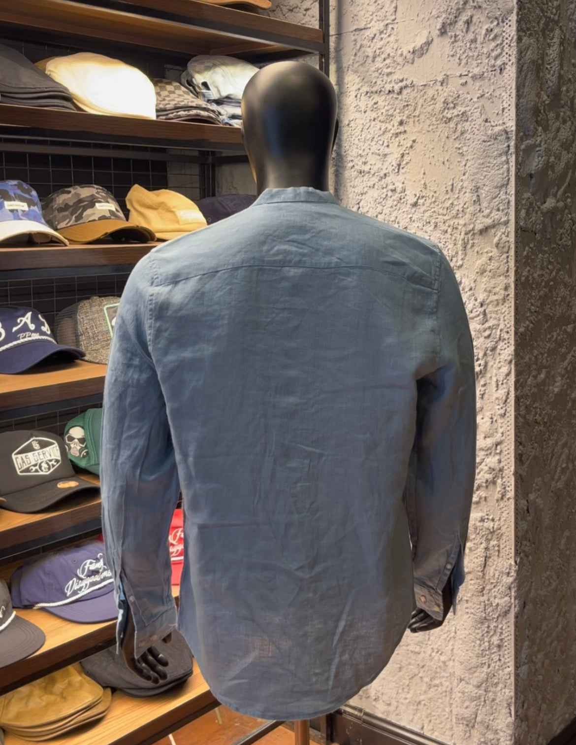Reo linen band collar shirt