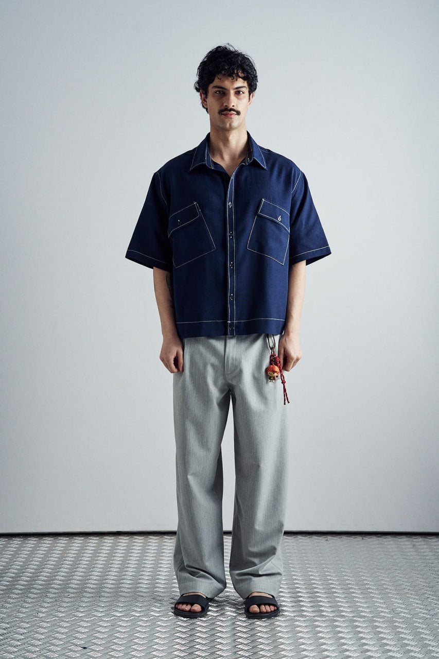 Contrast stitch shirt boxy cotton shirt