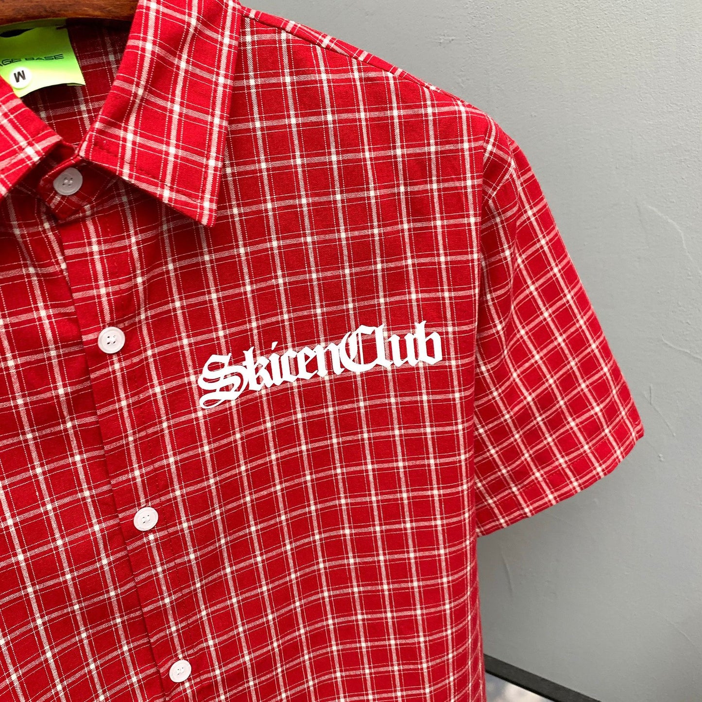 Check embroidered shirt in red