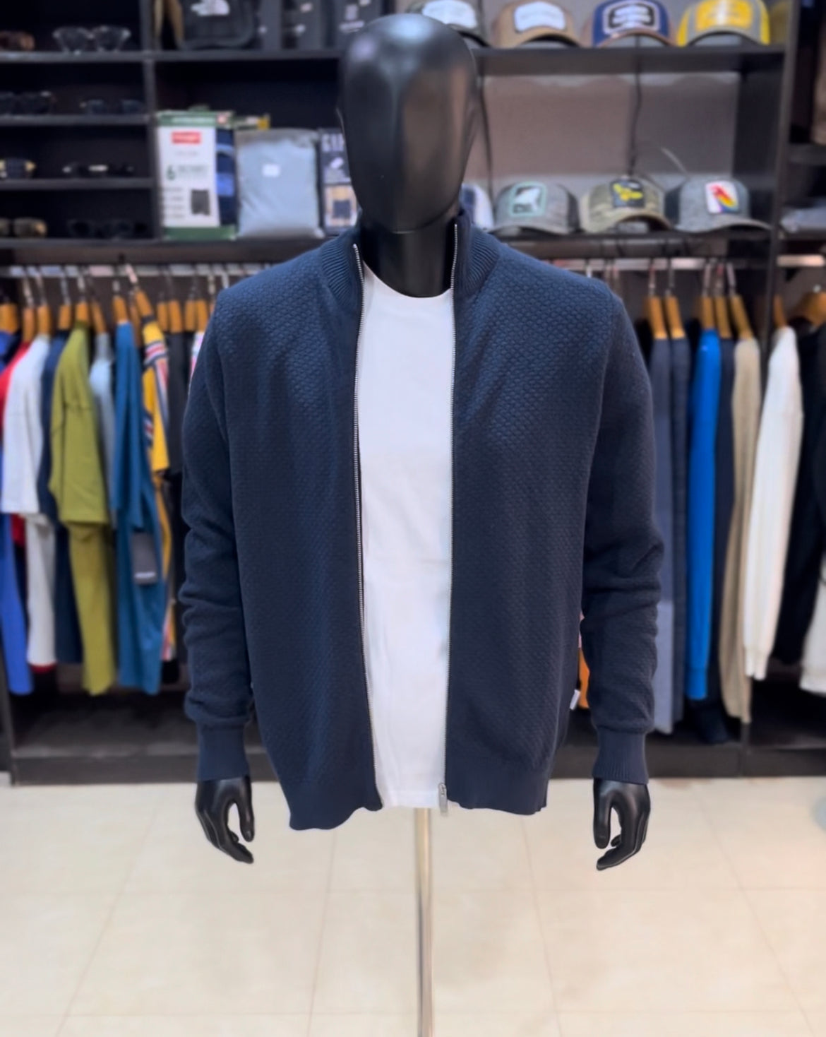 Selected homes knit zip sweater in blue