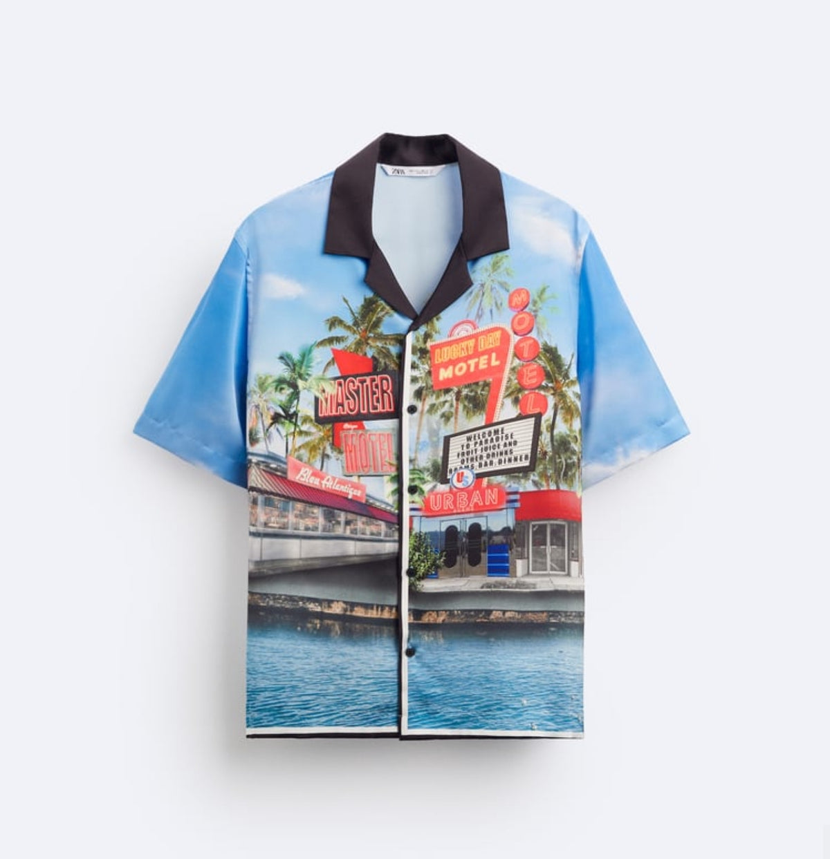 Zara graphic silk revere shirt