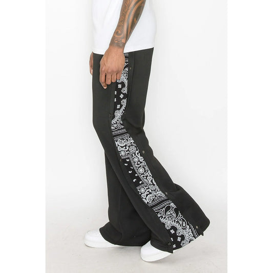 Paisley print flare pants black