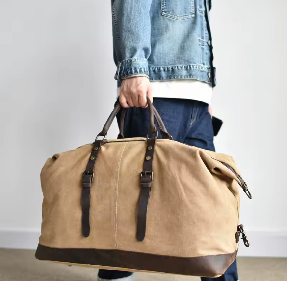 Reclaimed Yard vintage canvas leather jumbo duffel bag