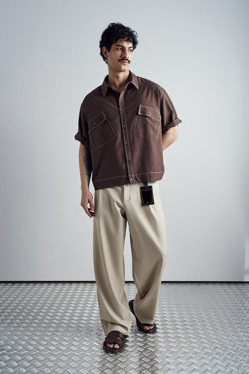 Contrast stitch shirt boxy cotton shirt