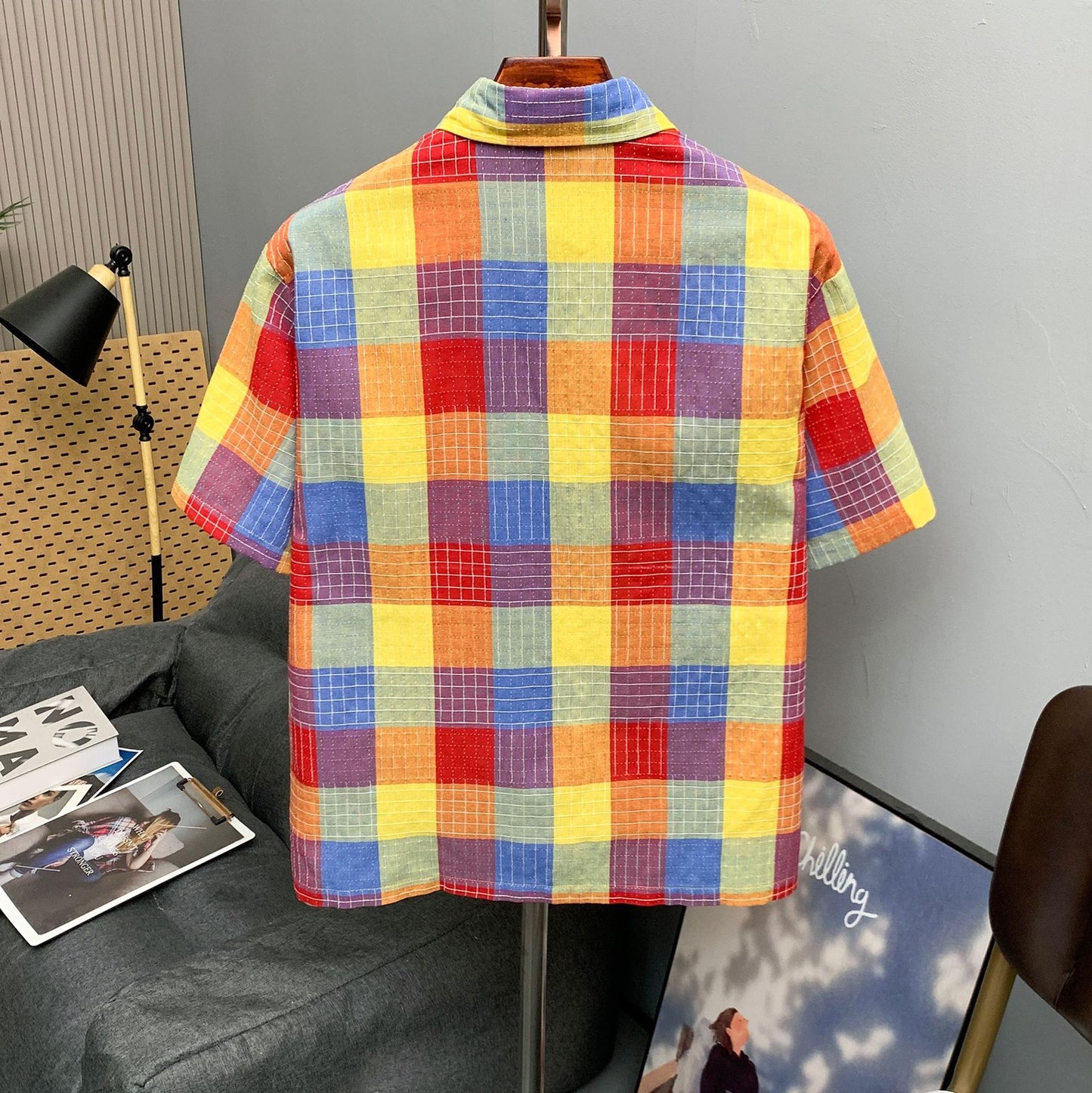 Multi color plaid embroidered shirt