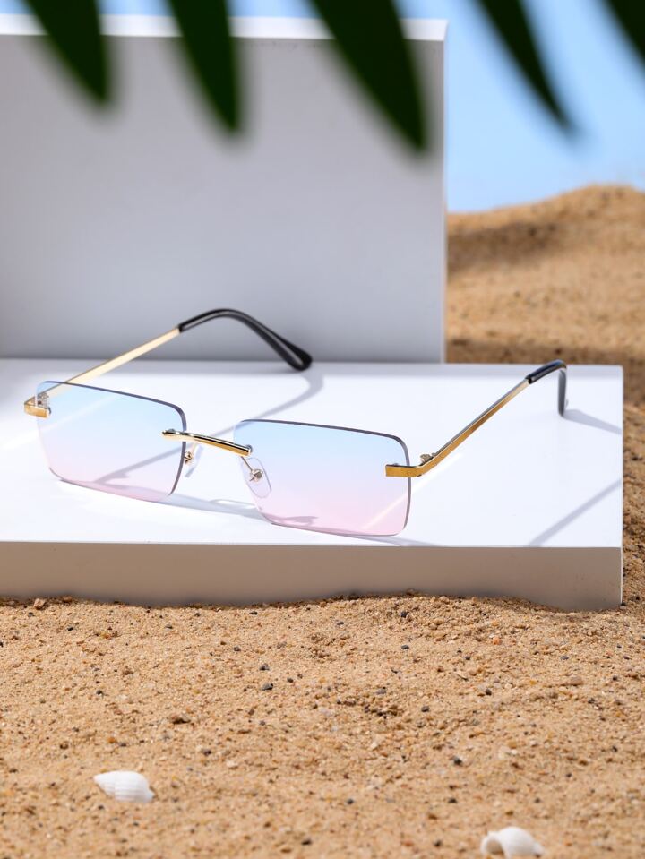 Rectangle rimless lens glasses