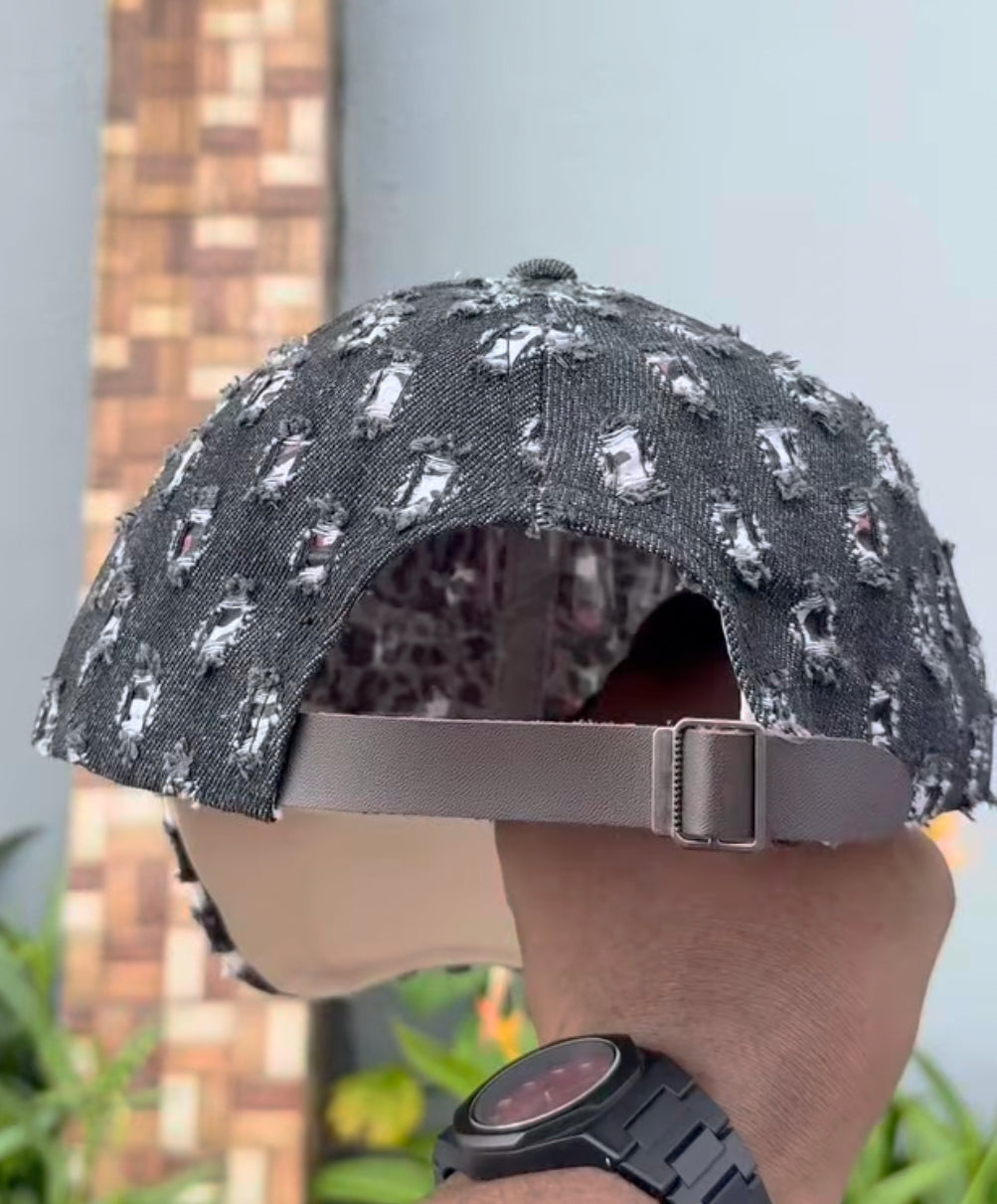 Rhinestone distressed denim hat