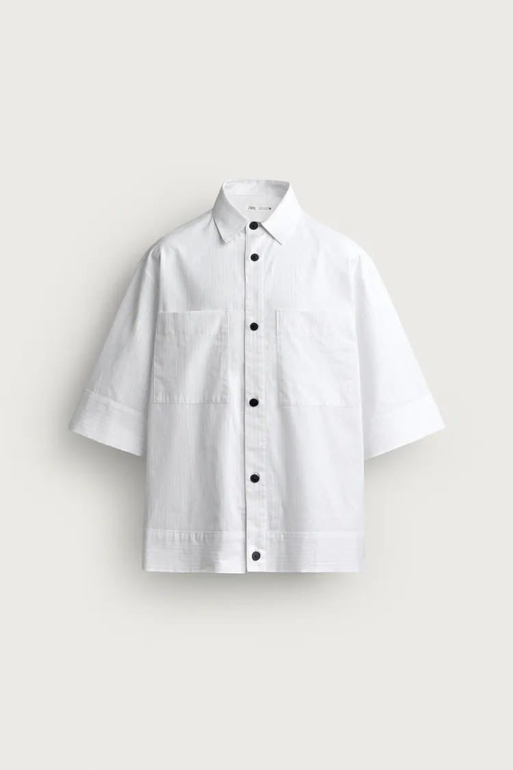 Zara stripe white cotton boxy shirt