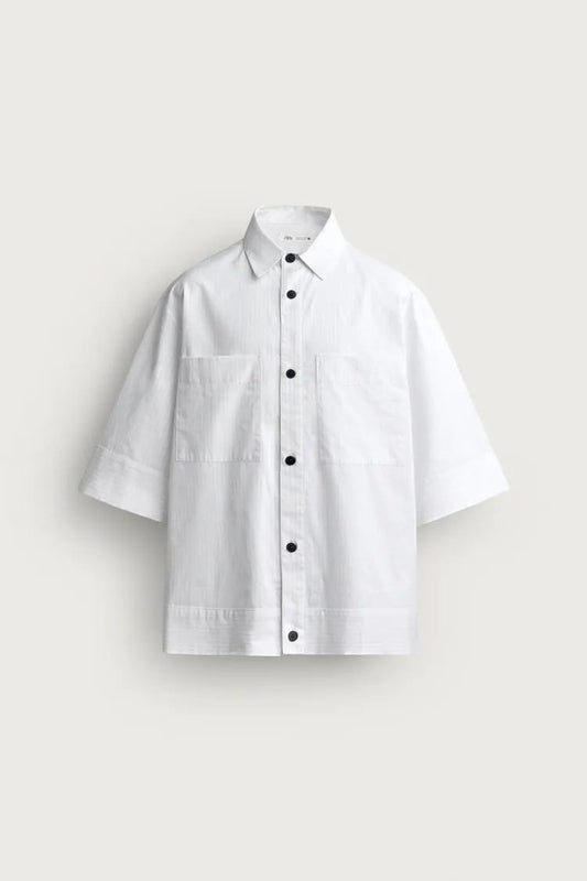Zara stripe white cotton boxy shirt