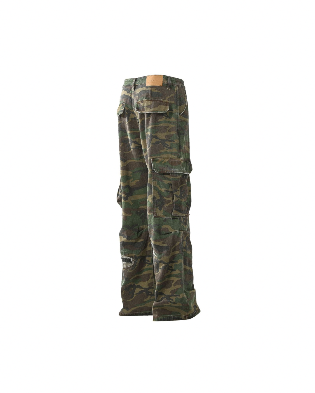 Camo distressed cargo pants