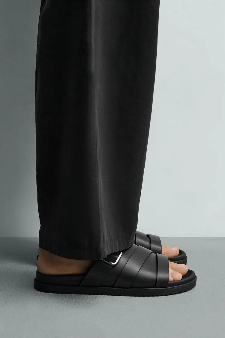 Zara black BUCKLED SANDALS