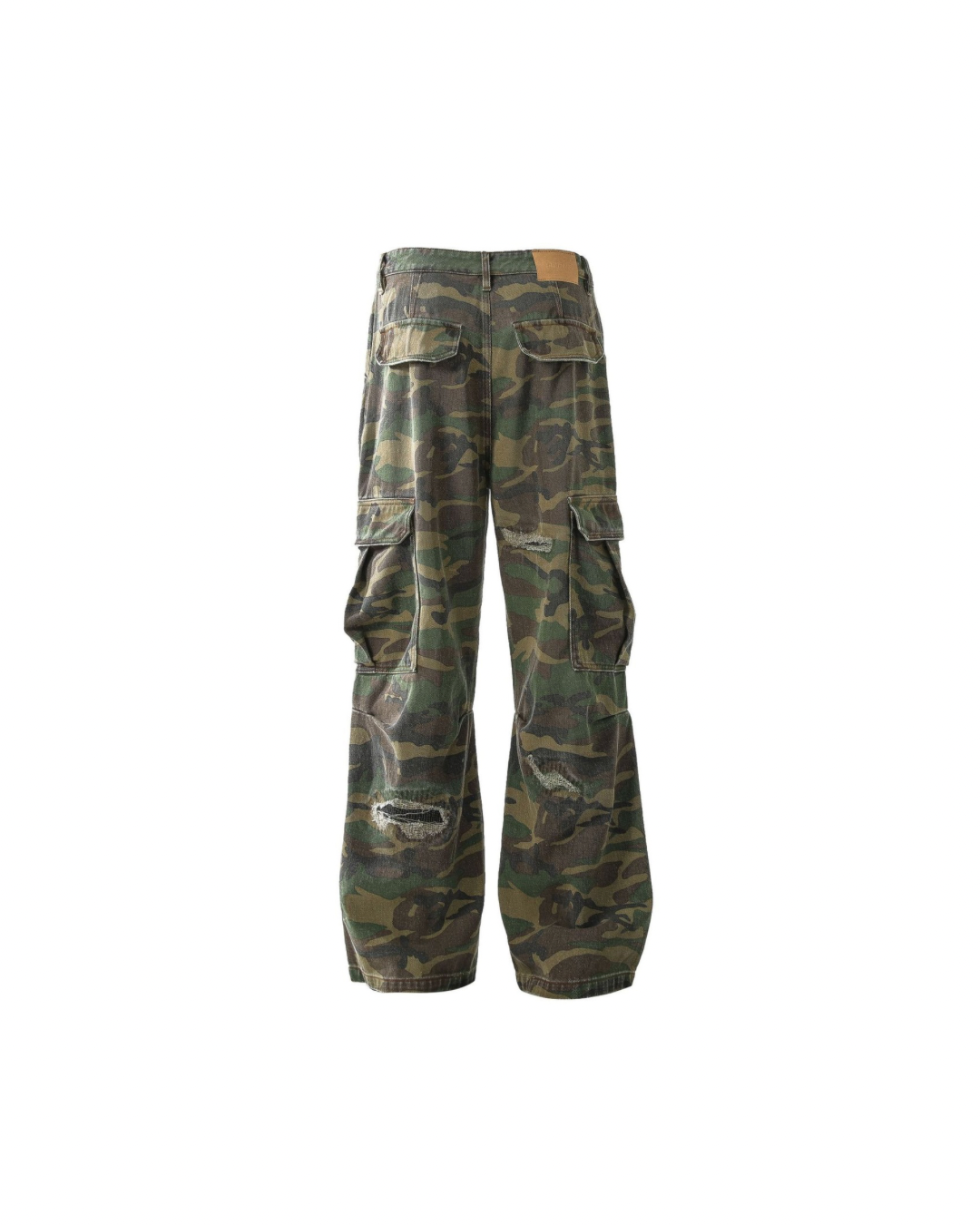 Camo distressed cargo pants