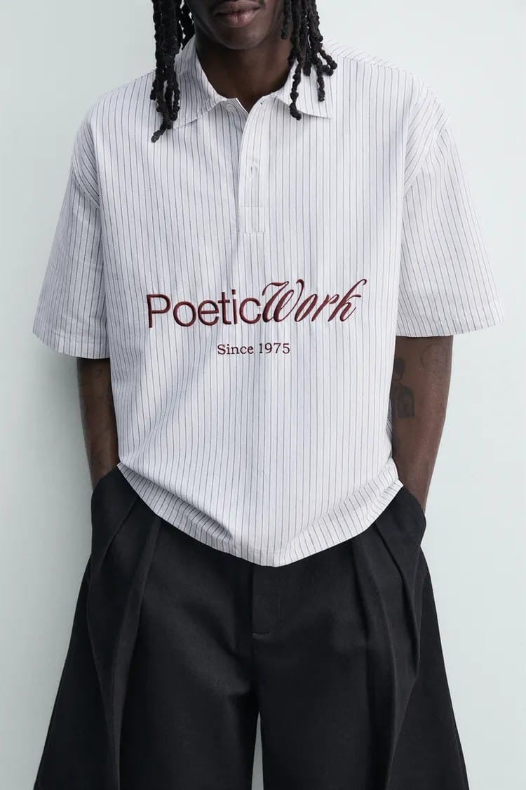 Zara stripe embroidered shirt