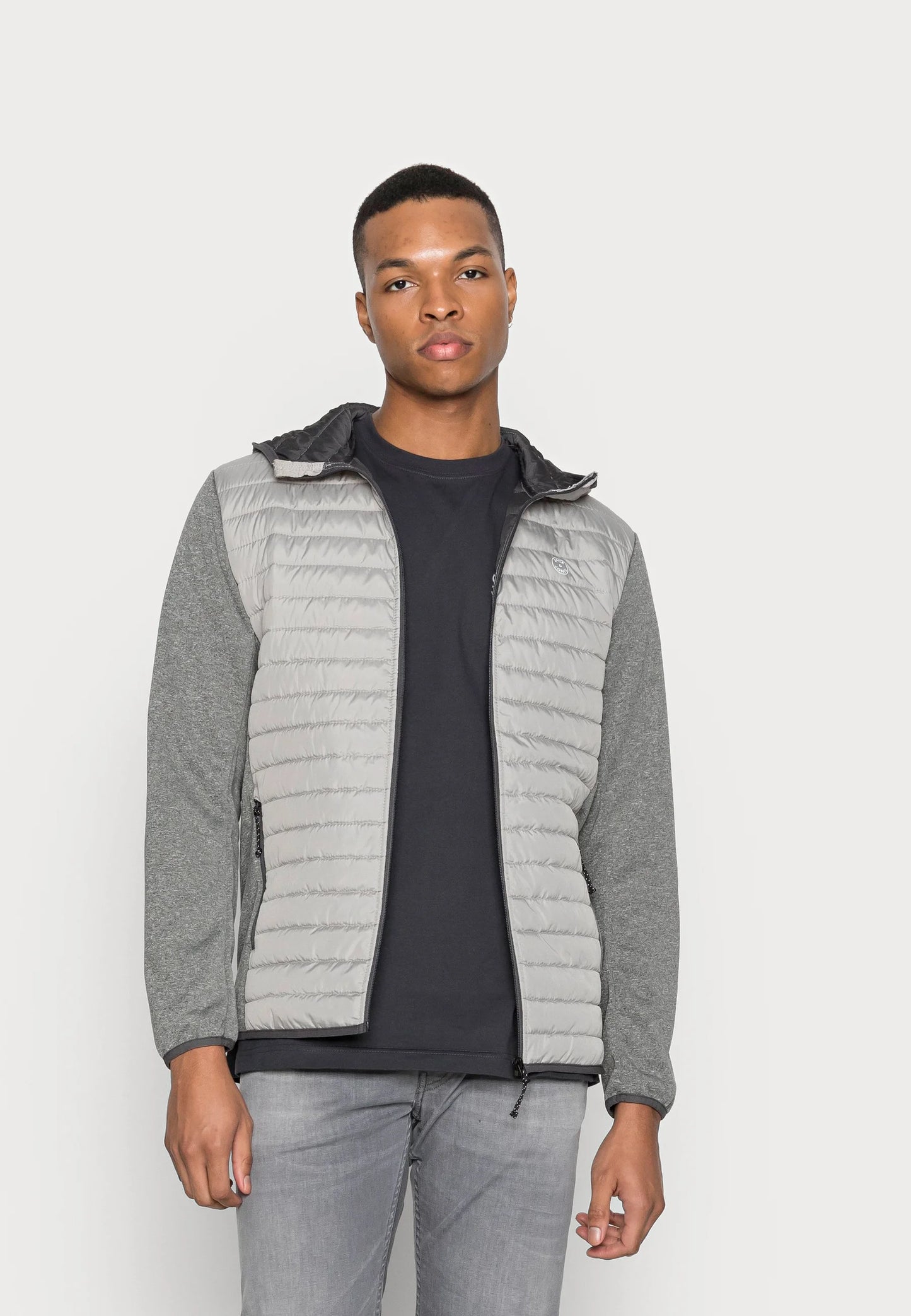 J&J quilted hooded jacket grey