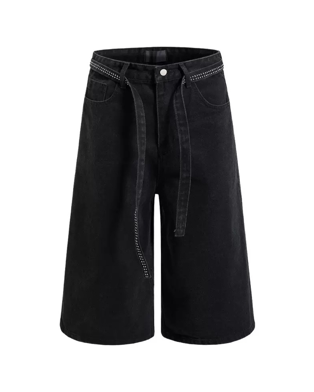 Rhinestone belt denim jort