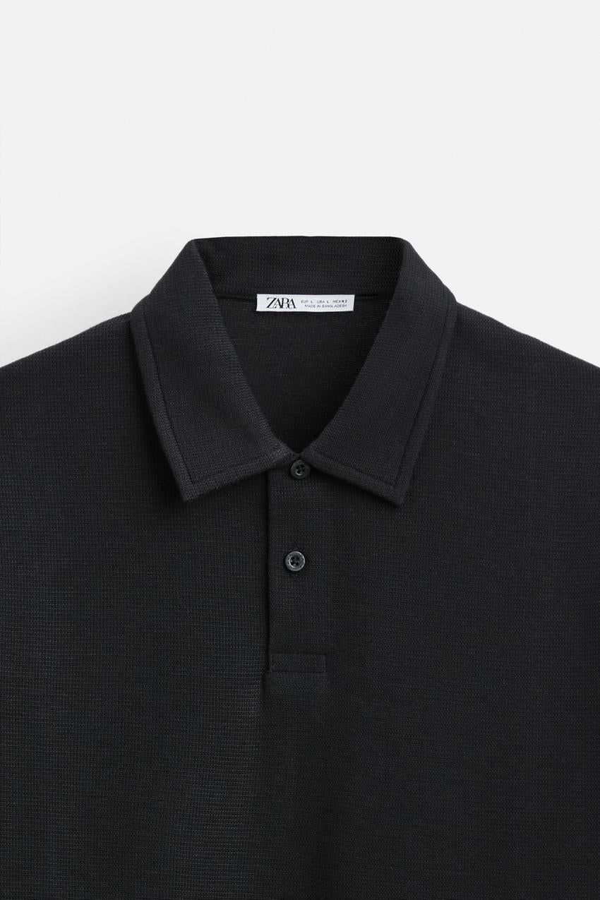 Zara Lapel collar textured polo shirt