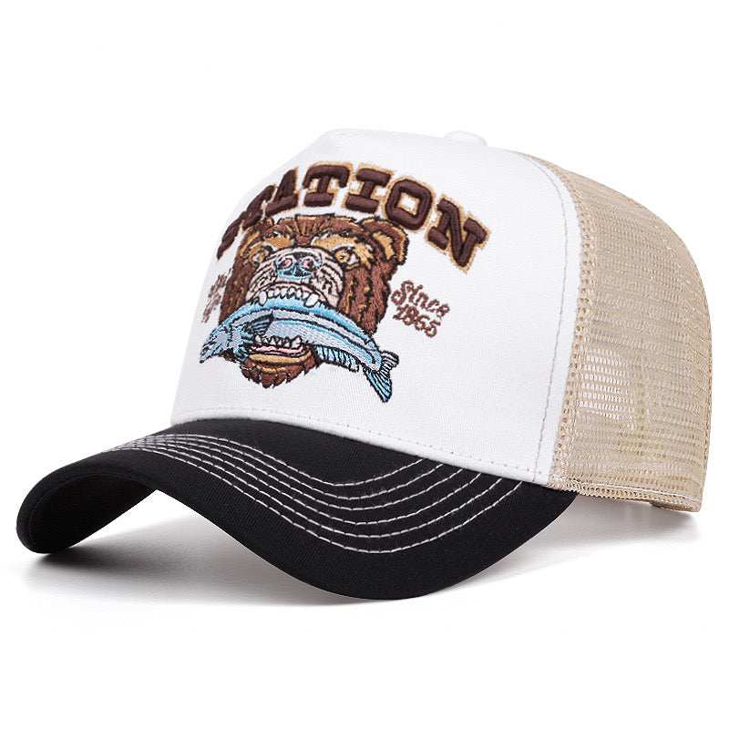 Station bear contrast stitch trucker