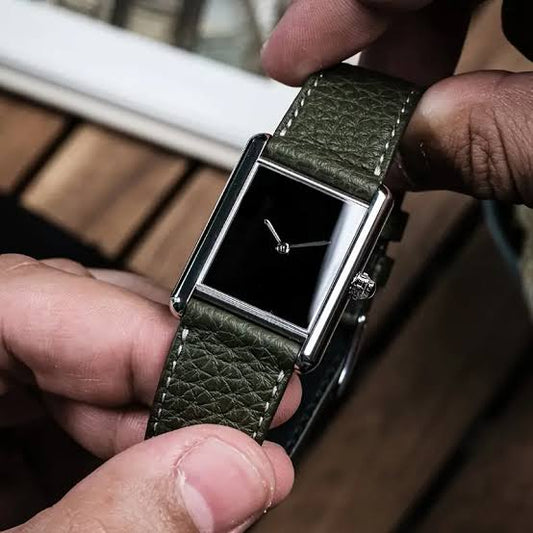Green leather tank watch