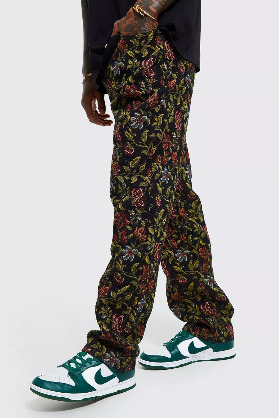 Boohoo relaxed fit floral tapestry jean