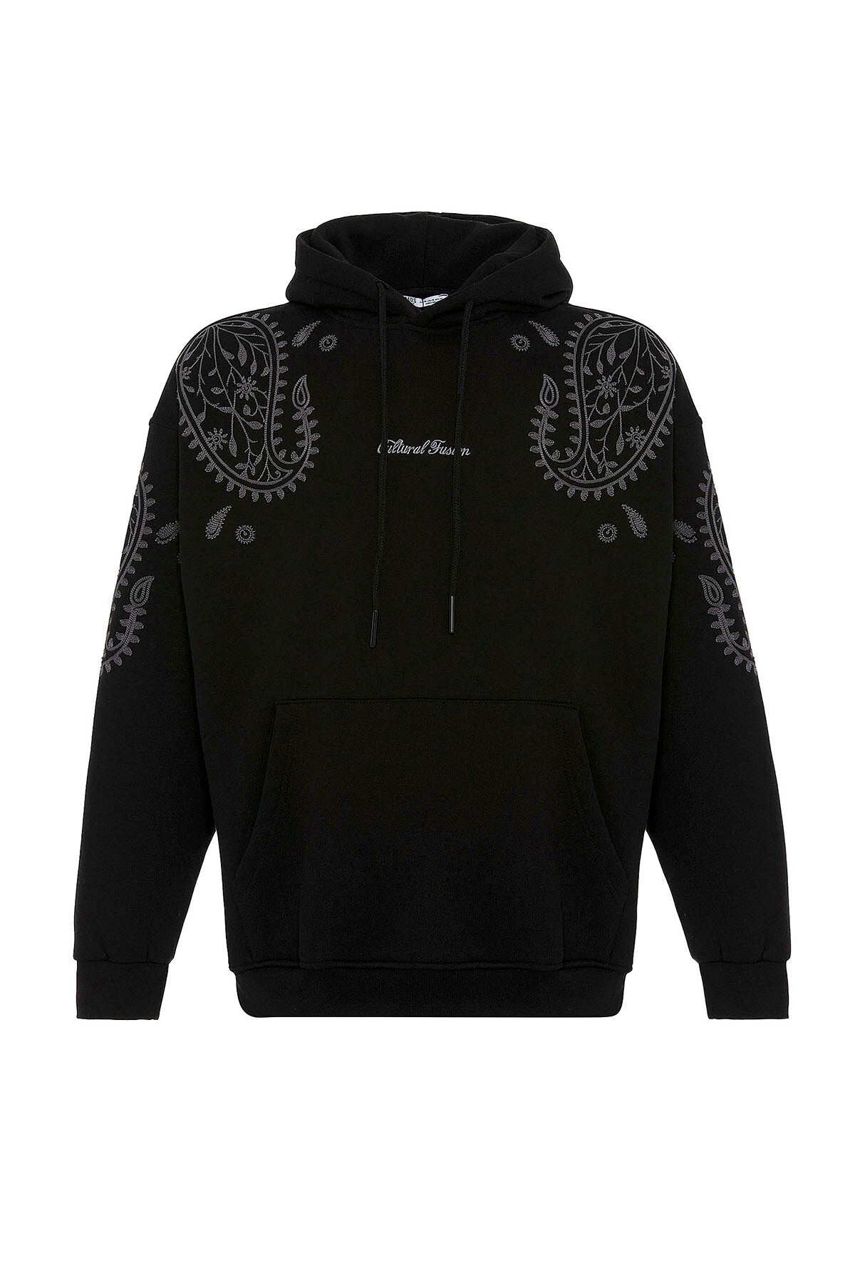 VAMOS PALSLEY PATTERNED OVERSIZE HOODIE BLACK