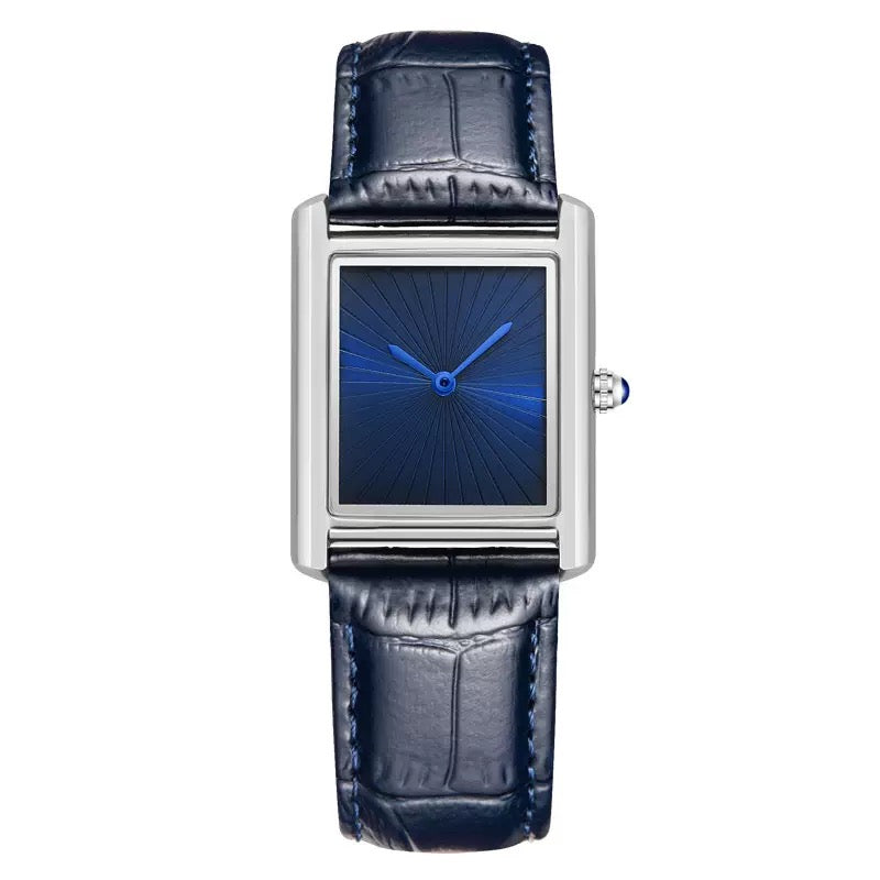 Tank steel leather strap watch