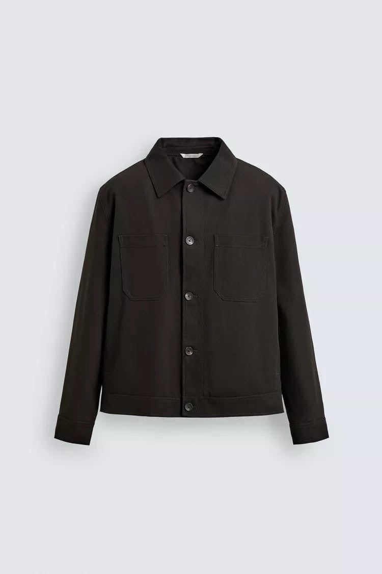 Zara puff work jacket in coffee brown