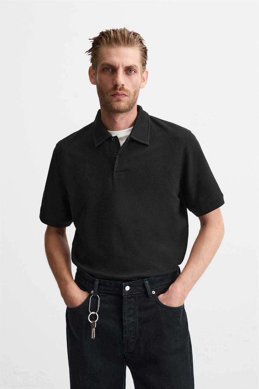 Zara Lapel collar textured polo shirt