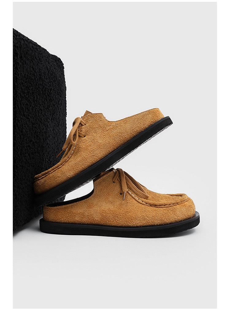 Laced brown suede mule