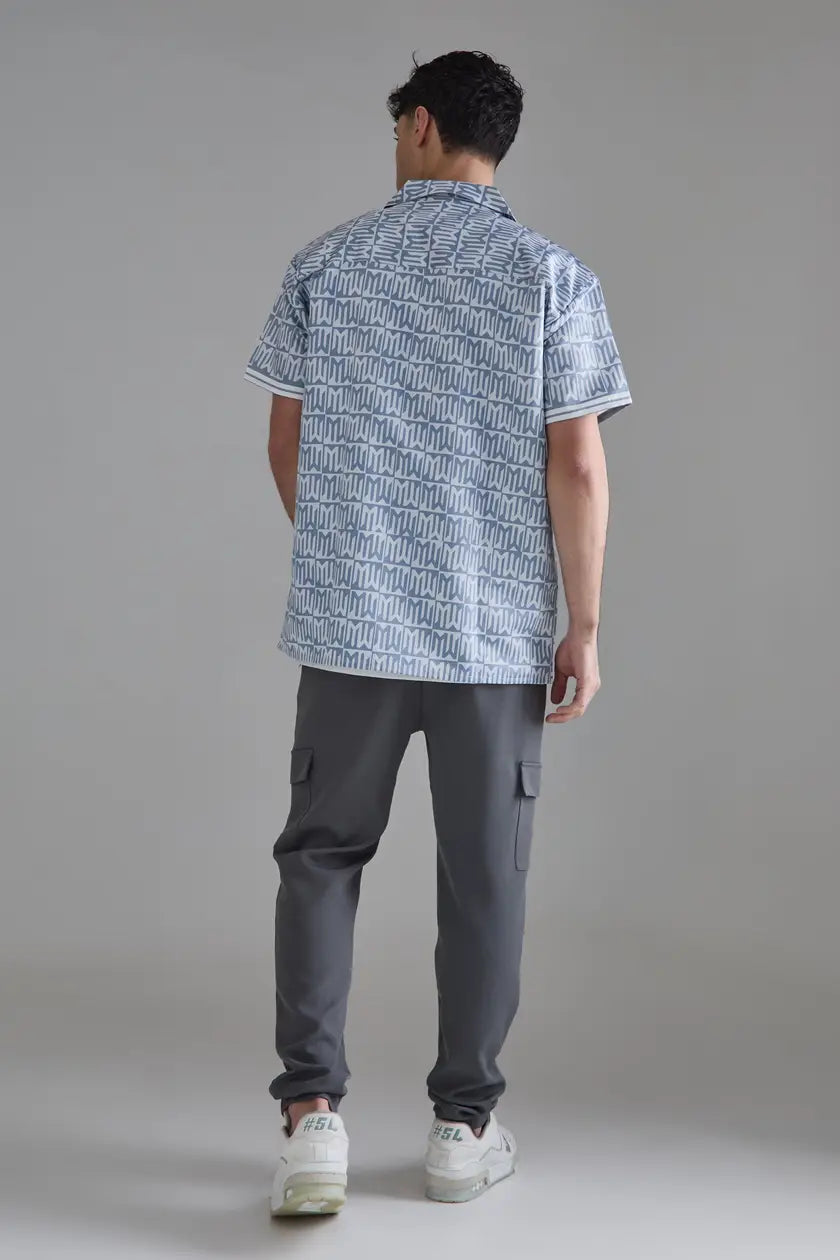 Boohoo monogram satin revere shirt