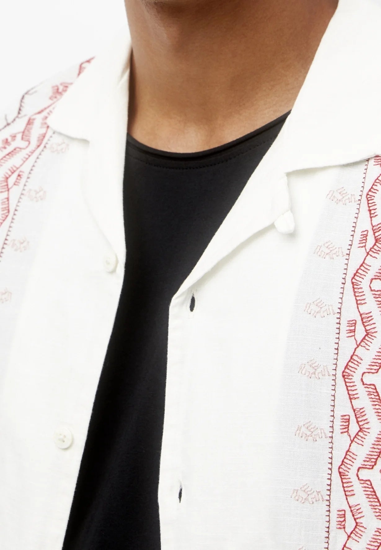 Pull&Bear embroidered linen revere shirt