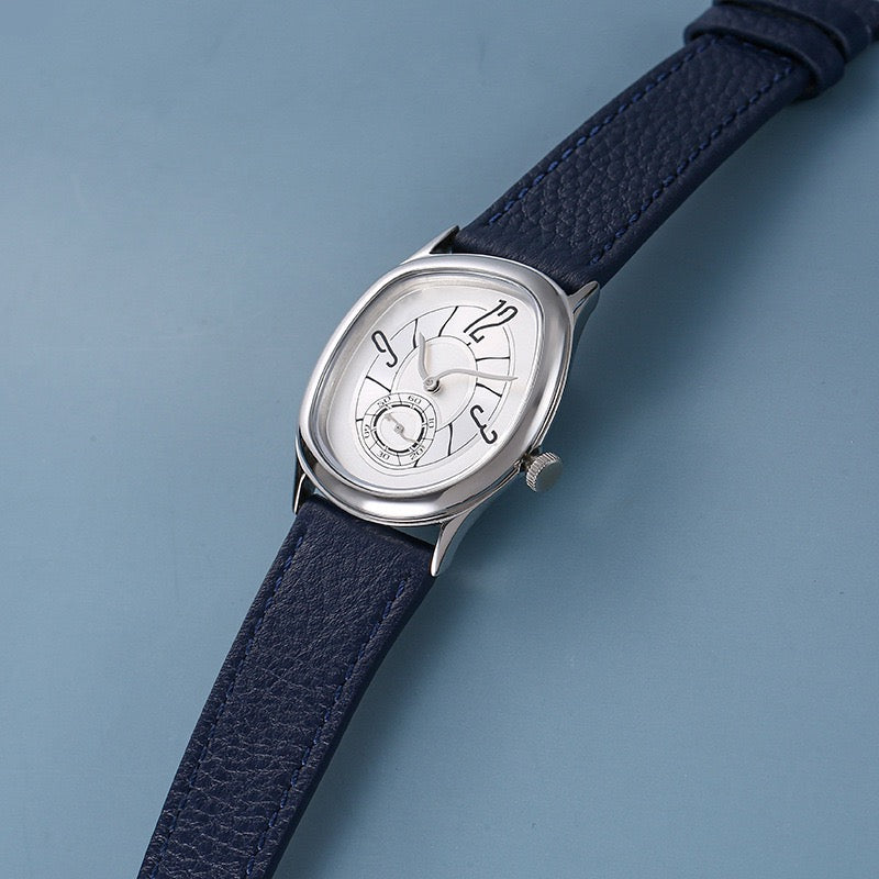 Melted hand blue leather watch