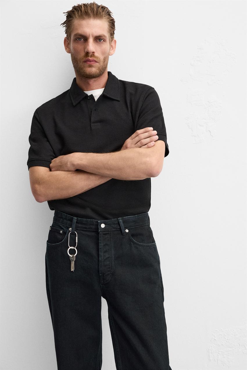 Zara Lapel collar textured polo shirt