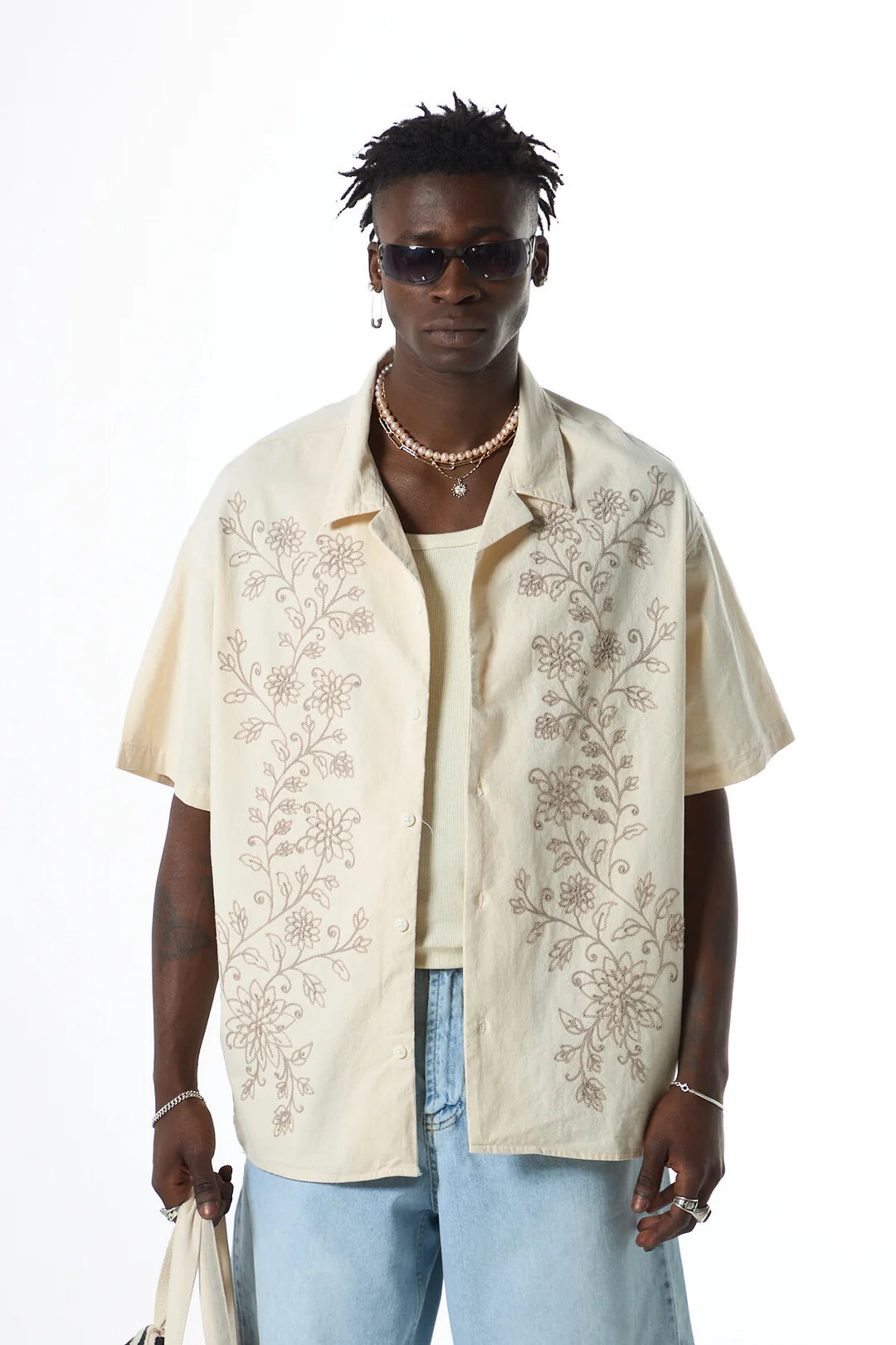 Zara floral embroidered revere shirt
