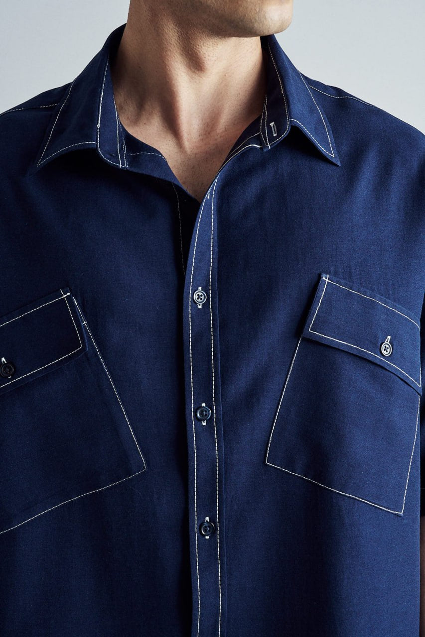 Contrast stitch shirt boxy cotton shirt