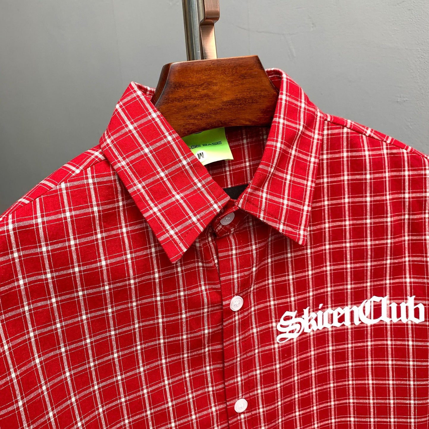 Check embroidered shirt in red
