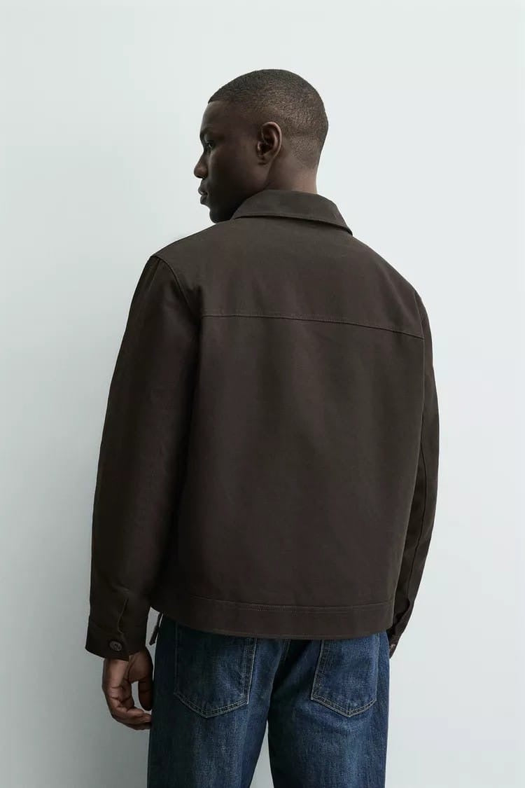 Zara puff work jacket in coffee brown