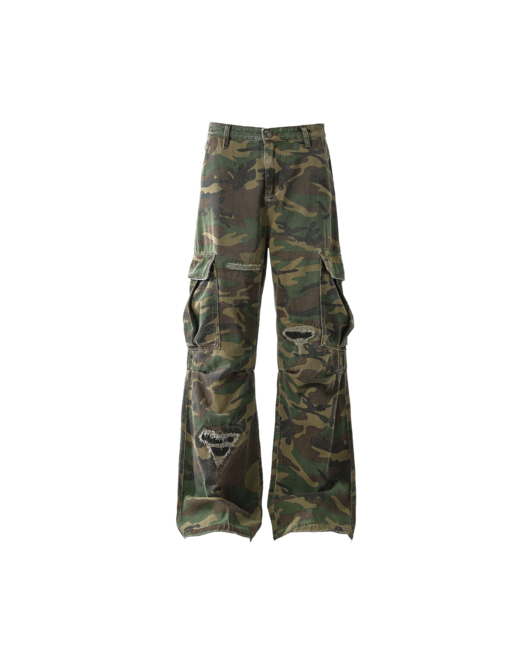 Camo distressed cargo pants