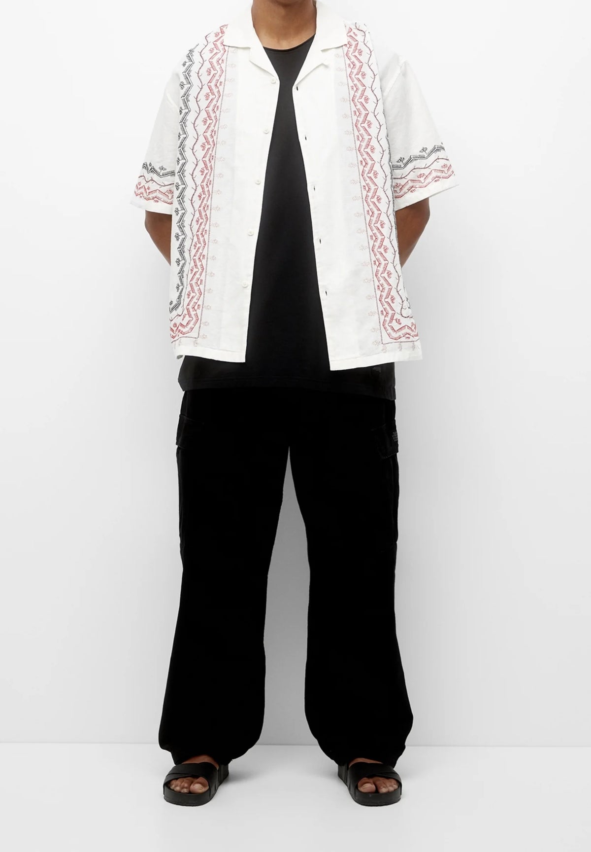Pull&Bear embroidered linen revere shirt