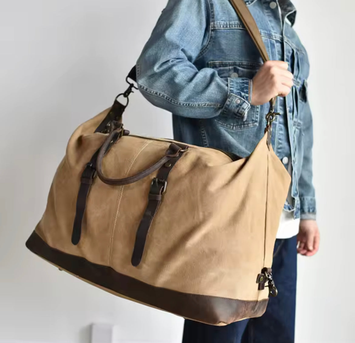 Reclaimed Yard vintage canvas leather jumbo duffel bag