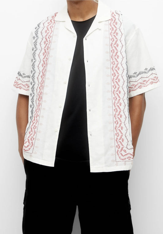 Pull&Bear embroidered linen revere shirt