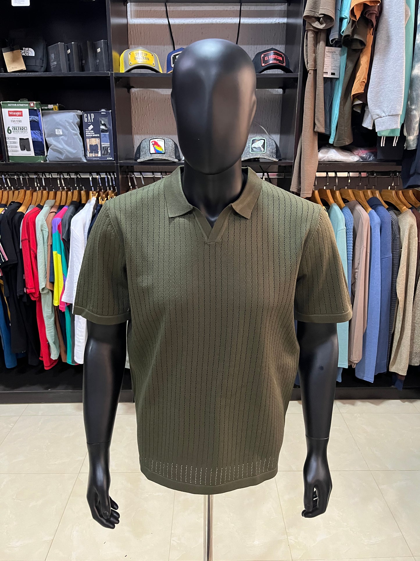 Knit open neck polo