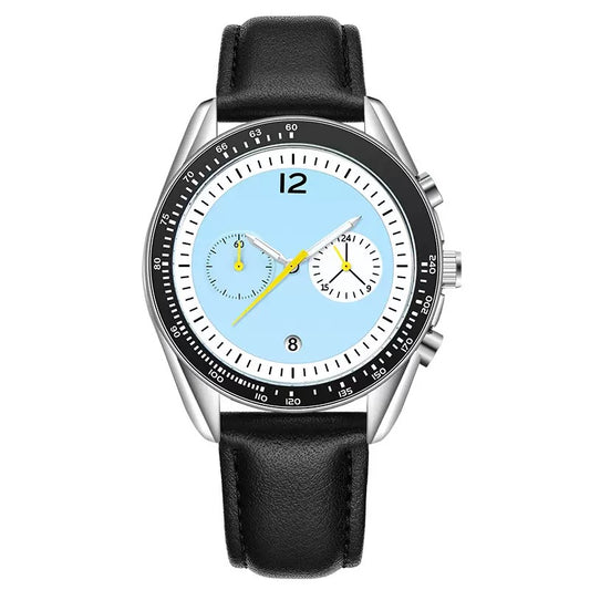 Round multifunctional leather watch